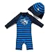 BONVERANO Kids UPF 50+ Sun ProtectionOne Piece 3/4 Sleeves Zip Sunsuit with Sun Cap(6-9 Months, Navy2)