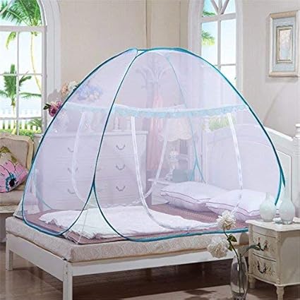 Royal Double Bed Foldable Mosquito Net with Border (Blue)