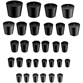 Laboratory Grade Rubber Stoppers, 30 Pieces Assorted Tapered Bungs Set, 11 Different Sizes from 000# to 8#, Solid Black Lab Supplies