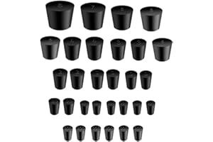 LHAZEMU Laboratory Grade Rubber Stoppers, 30 Pieces Assorted Tapered Bungs Set, 11 Different Sizes from 000# to 8#, Solid Black Lab Supplies