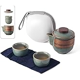 Portable Kungfu Teapot Tea Set, Ceramic Travel Tea for One Set, A Minimalist Look Tea Pot with 2 cup for Tea Lovers Home Hotel Office Outdoor Picnic (Green)