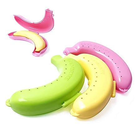 GKood Bananenetui, 3 Stück, verschiedene Farben, Bananenhalter für Outdoor-Reisen, süße Bananenschutz, Aufbewahrungsbox