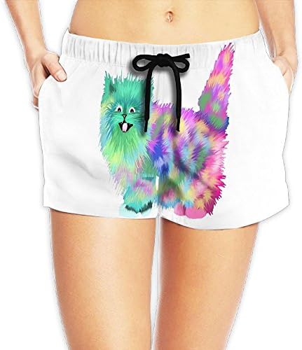 Womens Rainbow Funny Cute Rave Psychedelic Cat Pockets Beach Pants Sexy Beach Trousers