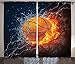Ambesonne Sports Decor Collection, Basketball Ball on Fire and Water Flame Splashing Thunder Lightning Image, Living Room Bedroom Curtain 2 Panels Set, 108 X 84 Inches, Navy Blue Orange White