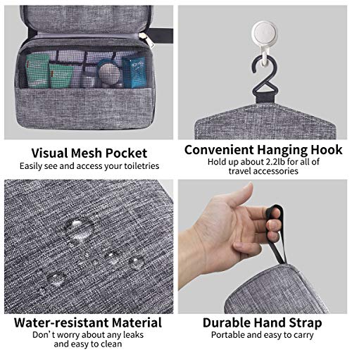 Travel Toiletry Bag Dopp Kit, Waterproof Hanging Toiletries Shaving Organizer Hygiene Bag for Women Men Compact Portable Gym Shower Bathroom Toiletry Storage Bag (Gray) 3 Travel Toiletry Bag Dopp Kit, Waterproof Hanging Toiletries Shaving Organizer Hygiene Bag for Women Men Compact Portable Gym Shower Bathroom Toiletry Storage Bag (Gray)
