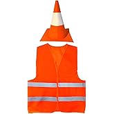 2Pcs Traffic Cone Costume Halloween Construction Orange Traffic Cone Hat Reflective Vest for Men Women Adult Party Costume