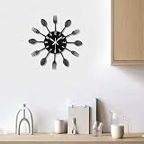 Timelike 3D Removable Wall Clock Mirror Kitchen Decor Cutlery Style 32cm view 8