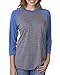 Next Level 6051 Women's Tri-Blend 3/4-Sleeve Raglan Tee Shirt Medium Royal/Heather