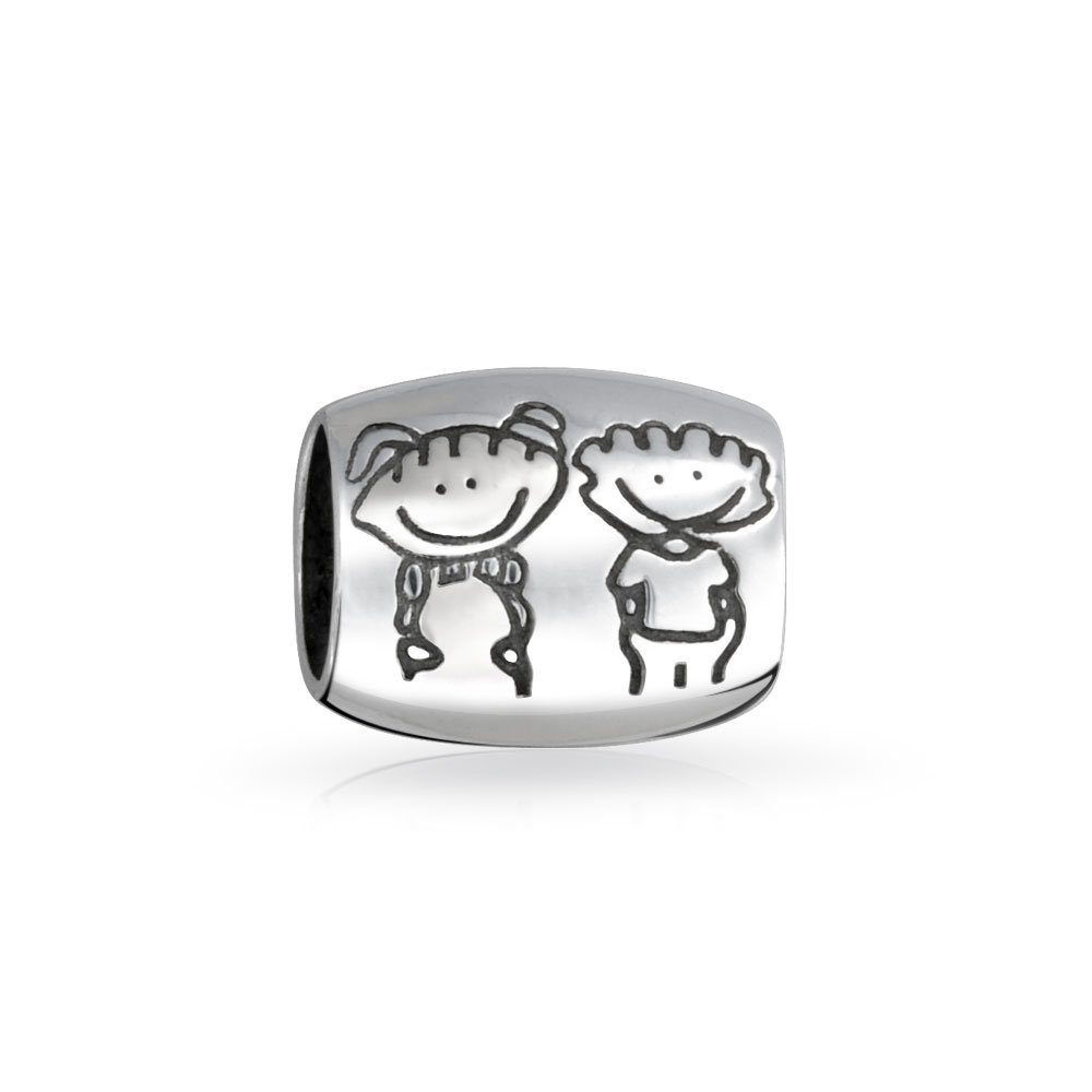 Bling Jewelry BFF Happy Friendship Cartoon Family Brother Sister Friends Charm Bead For Women Teen Oxidized .925 Sterling Silver Fits European Bracelet
