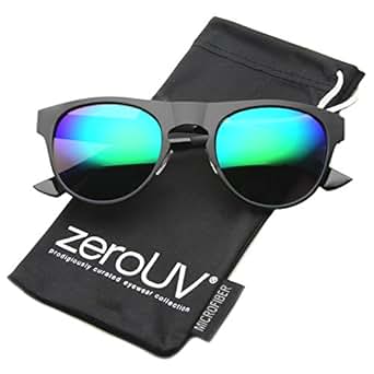 Retro Flat Metal Frame Round Colored Mirror Lens Aviator