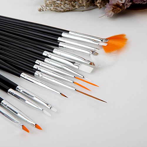 Wonderful Life Nail Art Design UV Gel Design Painting Dotting Drawing Pen Brush Set Painting Pen Manicure Nail Tools Nail Art Painting Pen Brush Nail DecorationTool Kit Set 15pcs Black