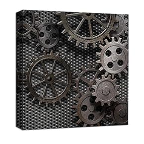 Canvas Wall Art Abstract Gear Brain Painting Artwork for Home Prints Framed - 12x12 inches