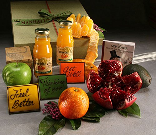 Get Well Gift basket (6 Fresh Fruits, Handmade Cookies, Organic Blood Orange Juice, & Laughter is the Best Medicine Book)