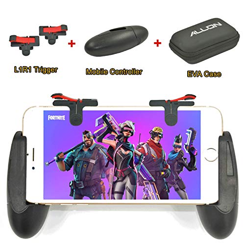 Allon Mobile Controller Compatible for PUBG & Fortnite, Sensitive L1R1 Mobile Phone Triggers & Grip Compatible iOS & Android (1 Pair+1 Grip)