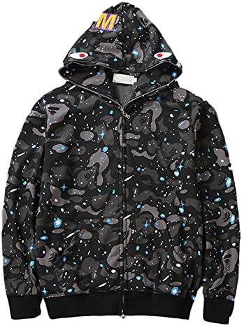 ETASSO Unisex Long Sleeve Hoodie Plus Velvet Coat 3D Star Print Noctilucous Hooded Sweatshirt Full-Zip Pullover