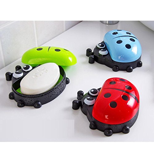 Yeefant 1 Set Colorful Ladybug Soap Box Cute Cartoon Travel Soap Dish,Protect Your Soap,Keep Soap Dry and Clean,Cute Decorations, 5x5 Inches (Red)