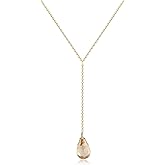 COAI 14K Gold Plated Sterling Silver Lariat Necklace for Women, Drop Dangle Trendy Y Necklace, Amethyst/Cirtine