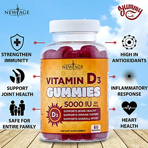 Vitamin D3 5000 IU 125mcg Gummies by New Age - 2 Pack - Support Immune Health - Non-GMO, Gluten-Free, Dairy-Free, No Gelatin - 120 Count