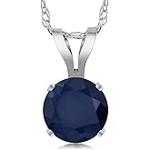 Gem Stone King 14K White Gold Blue Sapphire Pendant Necklace For Women (0.60 Cttw, Gemstone September Birthstone, Round 5MM, with 18 Inch Chain)
