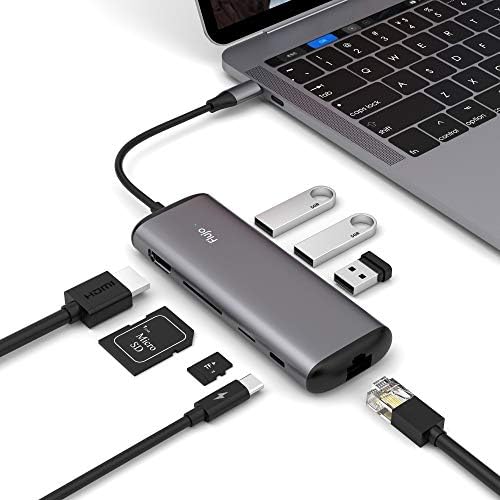 USB C MultiPort Adapter, USB C Hub with 4K HDMI, SD&TF Card Reader, PD Charger Port, Gigabit Ethernet, 8 in 1 Combo Dock with 3 USB 3.0 Ports Compatible MacBook pro 2017/2018, Surface Go,Ipad Pro.