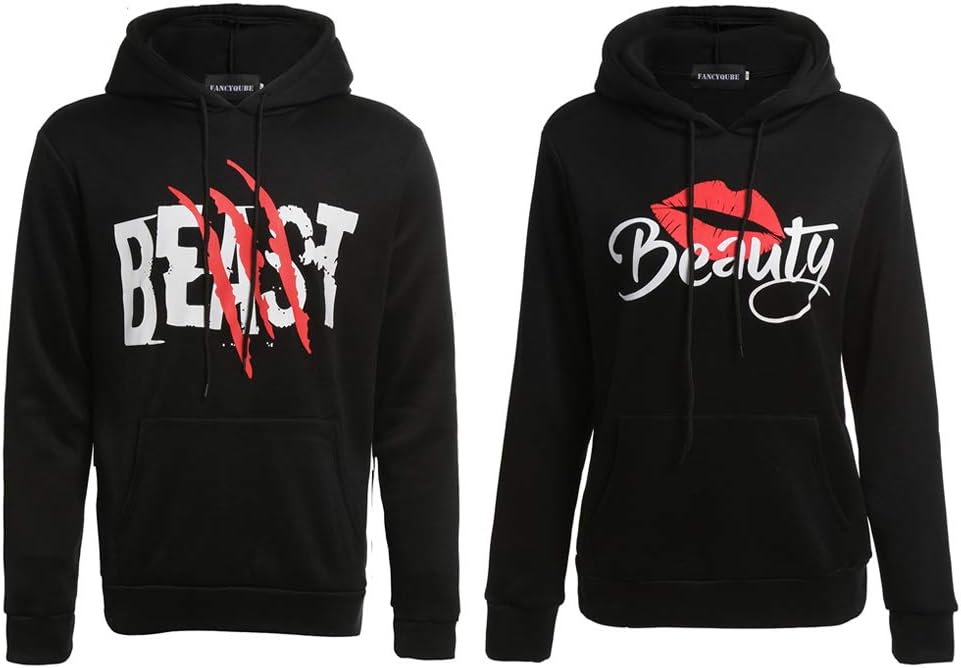 Stephaee Beauty and Beast Couples Hoodie Set His and Her Matching Hooded Sweatshirts