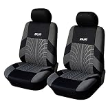 AUTOYOUTH Tire Track Detail Front Bucket Seat Covers Car Interior Accessories Universal Fit - 4PCS, Black/Gray