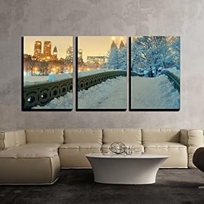 Central Park Winter with Skyscrapers and Bow Bridge...