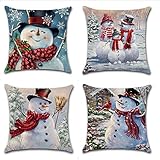 PSDWETS Christmas Tree Snowman Decorations Pillow Covers Set of 4 Christmas Winter Decor Throw Pillow Covers Cushion Cover 18 X 18