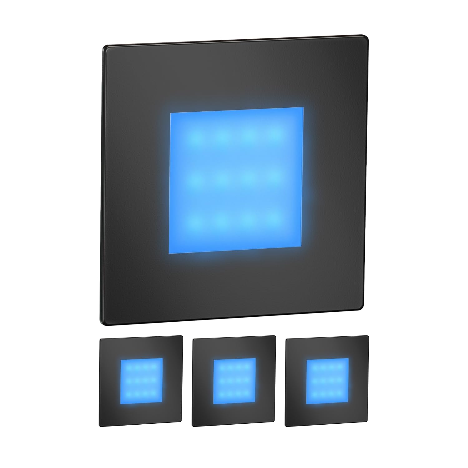ledscom.de 4 LED Staircase Light/recessed wall Light FEX for Indoors and Outdoors, Angular, Black, 85 x 85mm, Blue — image 1