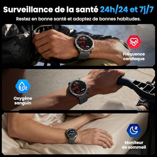 Men's Military GPS Smart Watch, 1.43 Inch AMOLED HD Smartwatch with Bluetooth Call, LED Light, Compass, 100+ Sports Modes, Heart Rate, Sports Watch for Android iOS (Black)