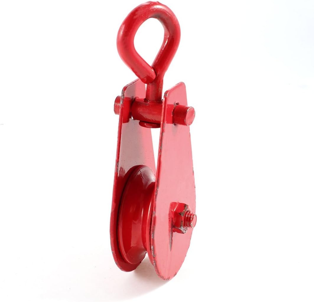 ELECTROPRIME a13070400ux0036 Red 11mm Wide 48mm Diameter Single Sheave Swivel Eye Rope Pulley 0.2 Ton, Metal