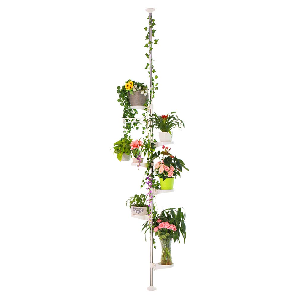 Hershii 7-Layer Tension Pole Plant Stand Indoor Decorative Metal Flower Pot Holder Display Rack Floor to Ceiling Adjustable Hanging Corner Shelf Space Saver - Ivory