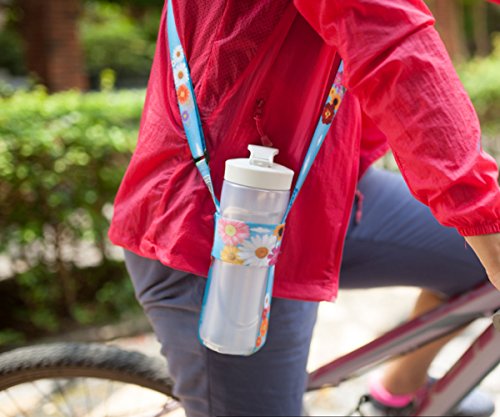 Glovion Adjustable Water Bottle Sling,Compact Lanyard Bottle Carrier - (Adult) Blue Flower