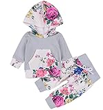 Baby Girls Outfit Winter Floral Hoodie with Pocket Pants Set Leggings 2 Piece (12~18Months, Grey)