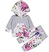 Baby Girls Outfit Winter Floral Hoodie with Pocket Pants Set Leggings 2 Piece (12~18Months, Grey)