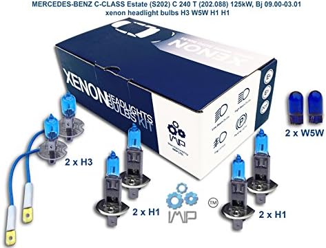 Genius Autoparts Bright Xenon Headlight Bulbs | Easy DIY Headlight Replacement Bulbs Kit, Pairs H3 H1 H1 | High and Low Beam Headlights | Fog Lights Plus Free Side Light Bulbs W5W,(Pack of 3+1)