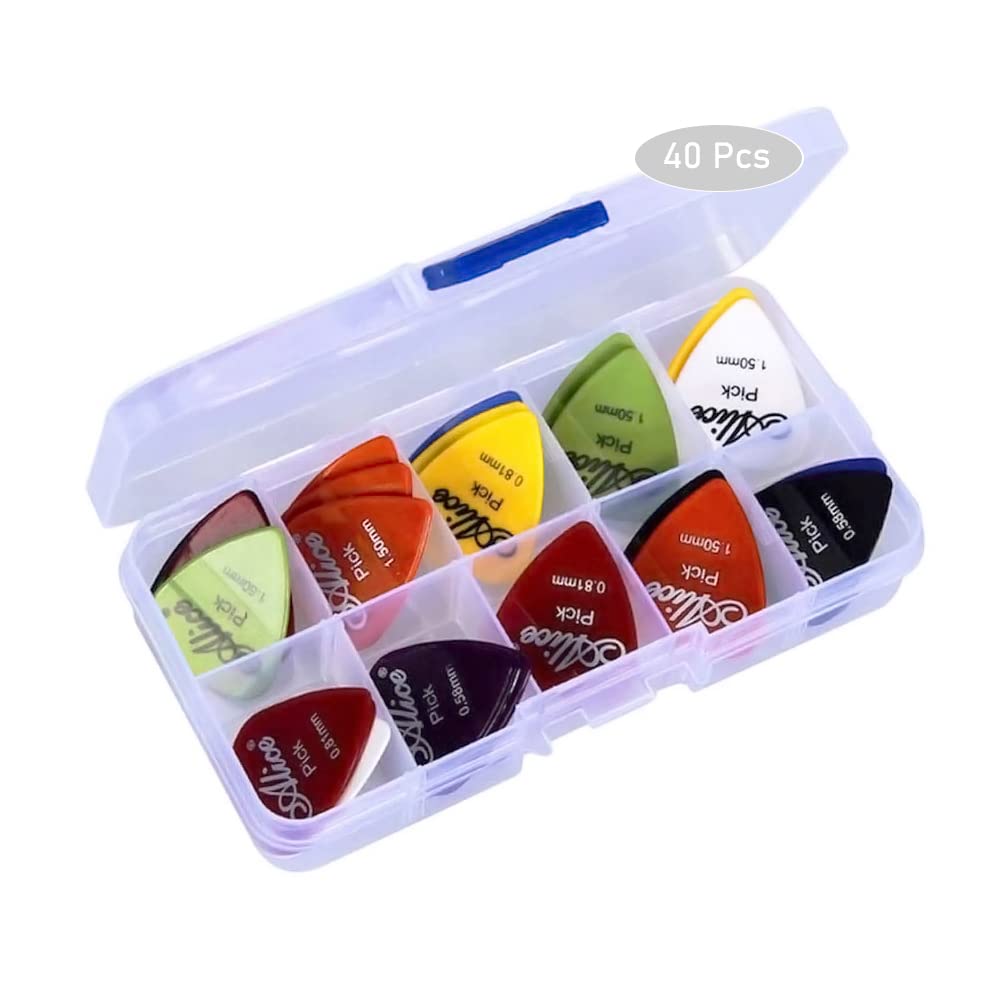 Guitar Picks,40 pcs Guitar Plectrums for Your Electric Acoustic or Bass Guitar Plectrum Pick Including 0.58mm 0.71mm 0.81mm 0.96mm 1.2mm 1.5mm