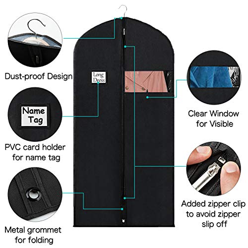Syeeiex Long Gowns Cover 60" Garment Covers for Travel Clothes Bags with Clear Window for Gowns Unseasonal Garments Storage Organizer 8Pcs