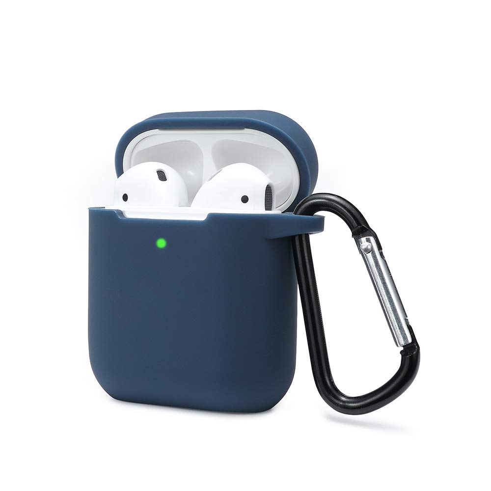 KOKOKA Case Cover Compatible with AirPods 2 & 1, Silicone Shockproof Case Cover for Airpods 2 &1 Front LED Visible Extra Protection with Carabiner, Midnight Blue