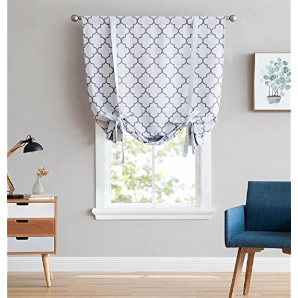 HLC.ME Balloon Shades Lattice Print Thermal Room Darkening Blackout Tie