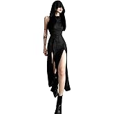 Women's Gothic Sleeveless Hooded Dress Y2K Side Split Hollow Out Midi Dress Bodycon Cocktail Party Club Dresses
