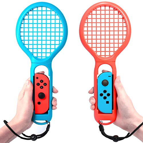 Tennis Racket for Nintendo Switch Joy-Con Controller,Game Accessories for Nintendo Switch Mario Tennis Aces One Pair(Blue and Red)