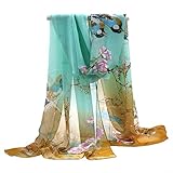 Sanwood Ladies Chiffon Scrawl Flower Printed Wrap Scarf (Yellow+Green)