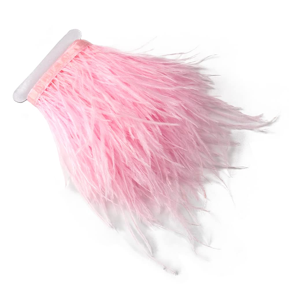 3 Yards 10-15cm Light Pink Ostrich Feathers Trim Fringe for DIY Dress Sewing Crafts Costumes Decoration