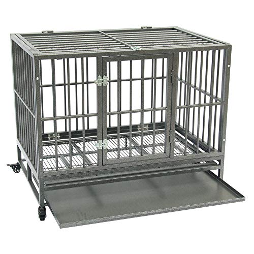 Lovinland 42" Heavy Duty Dog Cage Crate Kennel Metal Pet Playpen Portable with Tray Silver