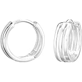 925 Sterling Silver Triple Line Huggie Hoop Earrings, Sold as a Pair