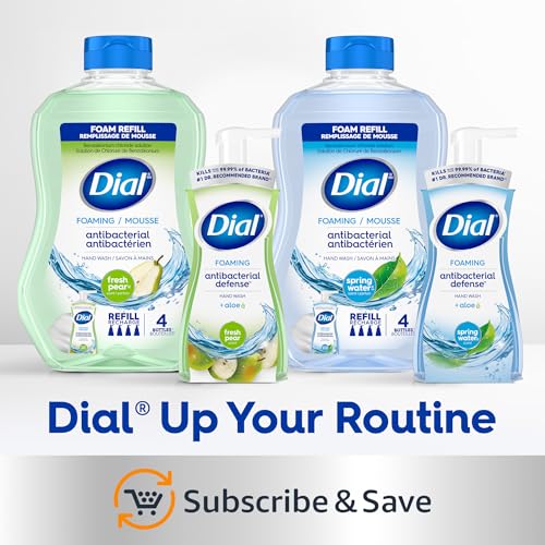 Dial Antibacterial Defense Foaming Hand Soap + Aloe, Spring Water Scent, 7.5 Fl Oz (Pack of 6), Dermatologist-Tested Hand Wash, Gentle on Skin