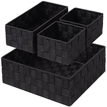 Woven Storage Box Cube Basket Bin Container Tote Organizer Divider for Drawer,Closet,Shelf, Dresser,Set of 4 (Black)