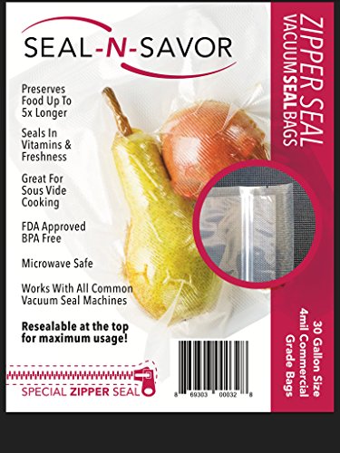 Click Here to See More Images Zipper Seal Vacuum Sealer Bags Gallon Size (30 Re-sealable bags 10