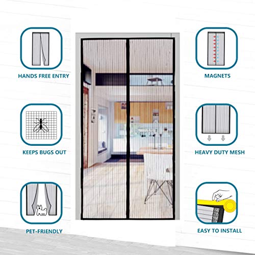 Screen Door 36"x83"with Durable Mesh Curtain and Full Frame